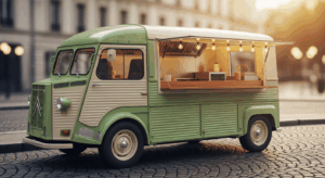Un beau camion vintage pour de la vente de burger ambulant